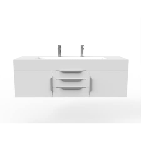 Castello Usa Nile 60" Wall Mounted White Vanity With White Top And Chrome Handles CB-MC-60W-CHR-2053-WH